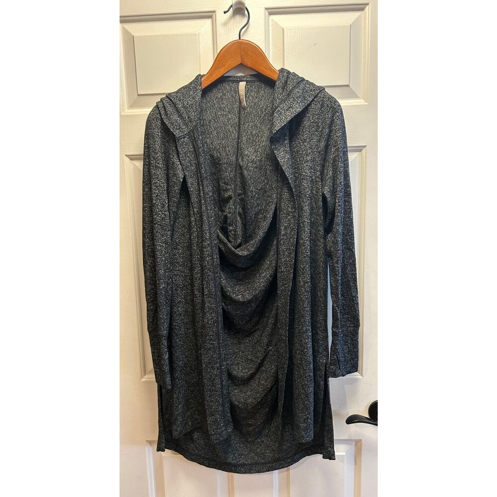 Athleta Harmony Wrap Hooded Open Front Cardigan Gray Draped Longline, Size S